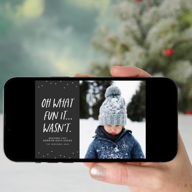 Oh what fun it wasn't funny sarcastic gray holiday card (Front Digital)