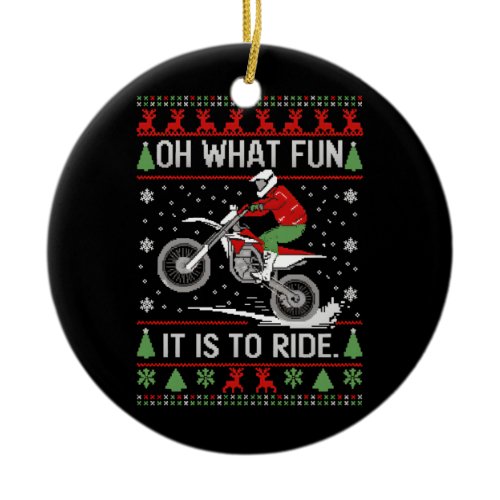 Oh What Fun It's To Ride Motorcycle Ugly Christmas Ceramic Ornament