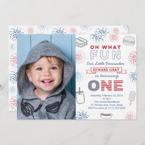 Oh What Fun July 4th American 1st Birthday Party Invitation