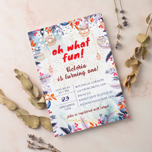 Oh What Fun Light Christmas Winter Sleigh Birthday Invitation