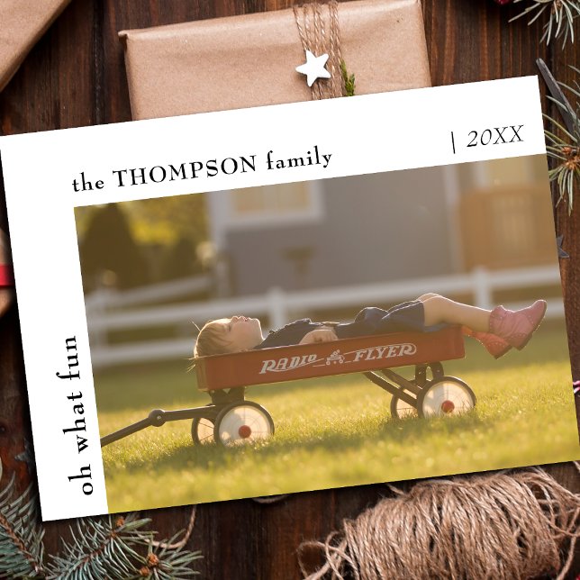 Oh What Fun Minimal Christmas Fun Kids Photo Holiday Card (Creator Uploaded)