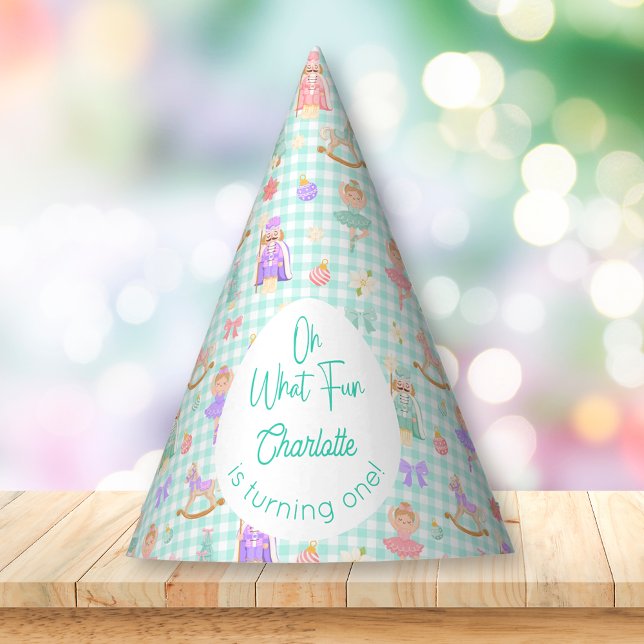 Oh What Fun Mint Gingham Nutcracker Birthday Party Hat (Creator Uploaded)