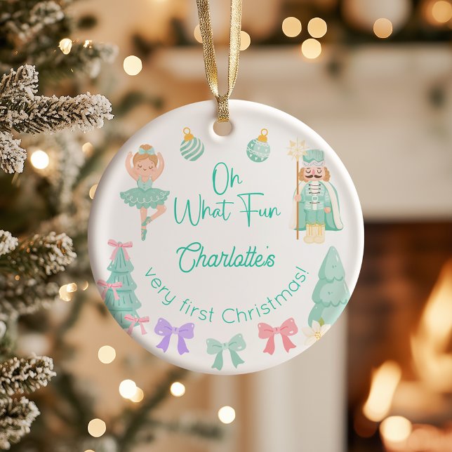 Oh What Fun Mint Nutcracker First Christmas Ceramic Ornament (Creator Uploaded)