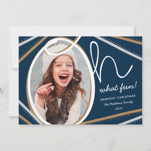 Oh What Fun Modern Colorful Navy Photo Holiday Card
