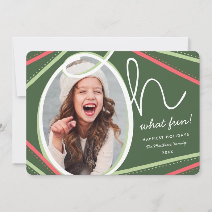 Oh What Fun Modern Colorful Photo Olive Holiday Card