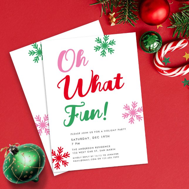 Oh What Fun! Modern Festive Script Christmas Party Invitation (Creator Uploaded)
