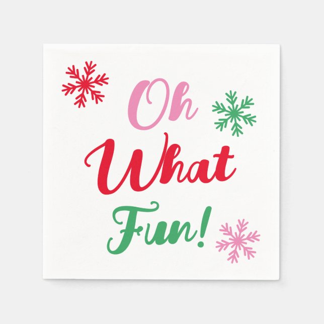 Oh What Fun! Modern Festive Script Christmas Party Napkins (Front)