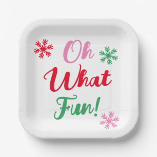 Oh What Fun! Modern Festive Script Christmas Party Paper Plates