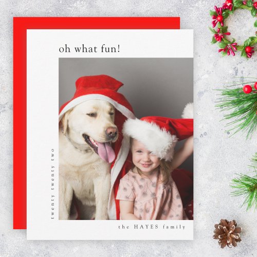 Oh What Fun Modern Minimal Christmas Photo Red Holiday Card