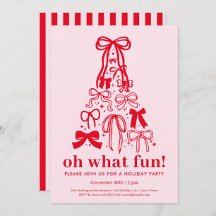 Oh What Fun Modern Pink Red Holiday Party Invitation
