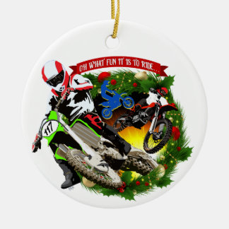 Oh What Fun Motocross Christmas Ceramic Ornament