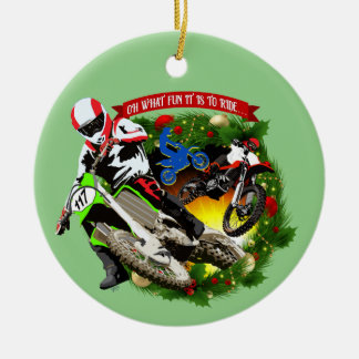 Oh What Fun Motocross Christmas Ceramic Ornament