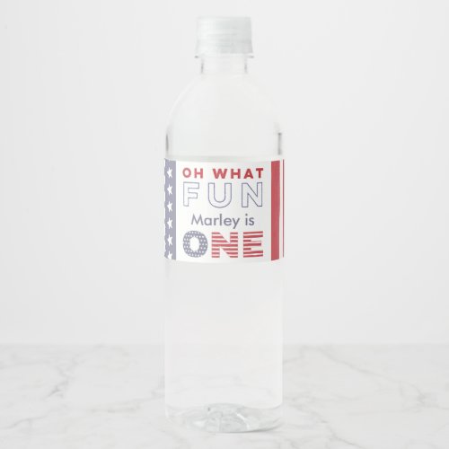 Oh What Fun One _Red White Blue 1st Birthday Party Water Bottle Label