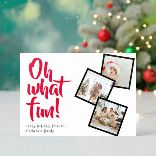 Oh What Fun Personalized Christmas Letterpress Photo Cards (Front (Into))