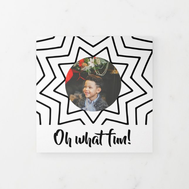 Oh What Fun Photo Personalized Christmas Tri-Fold Holiday Card (Cover)