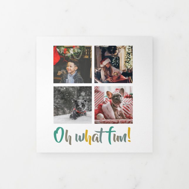 Oh What Fun Photo Personalized Christmas Tri-Fold Holiday Card (Cover)