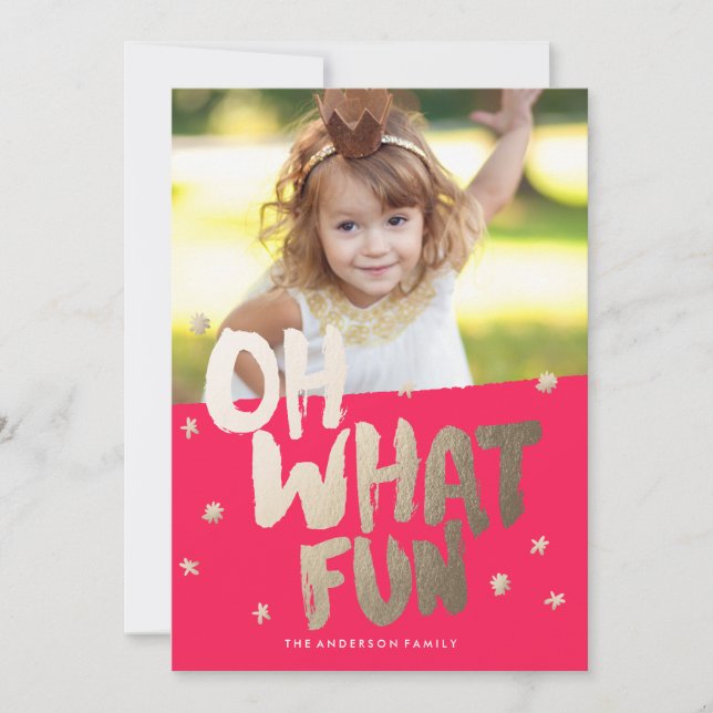 OH WHAT FUN PHOTO RED Christmas Card (Front)