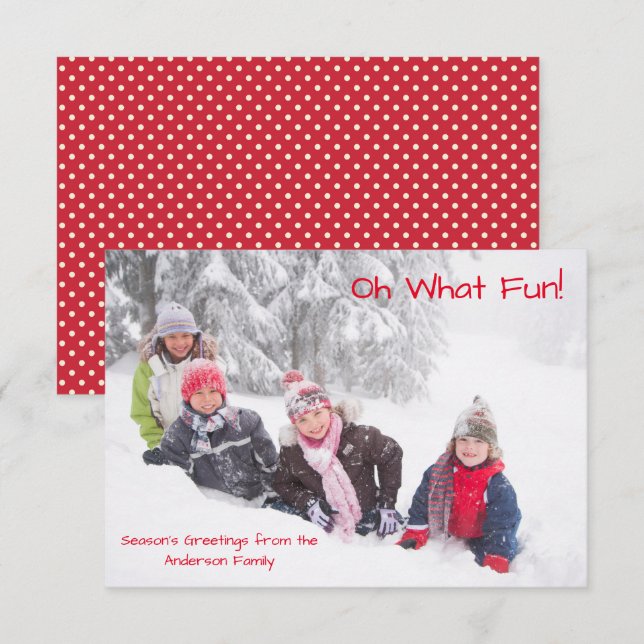 Oh What Fun Photo Red Dots - 3x5 Christmas Card (Front/Back)