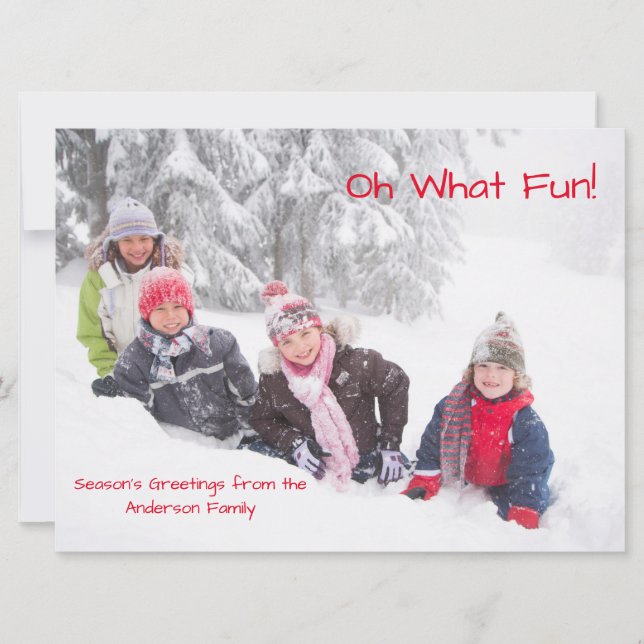 Oh What Fun Photo Red Dots - 6x8 Christmas Card (Front)