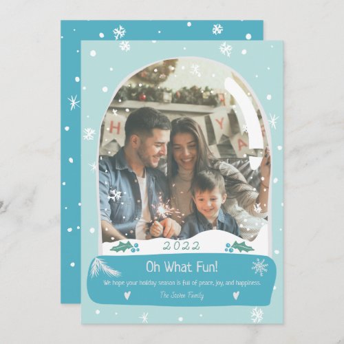 Oh What fun photo snow globe illustration Holiday Card