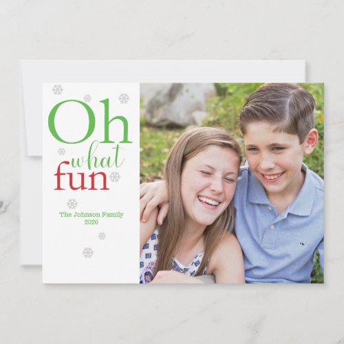 Oh What Fun Photo Striped Christmas Holiday Card