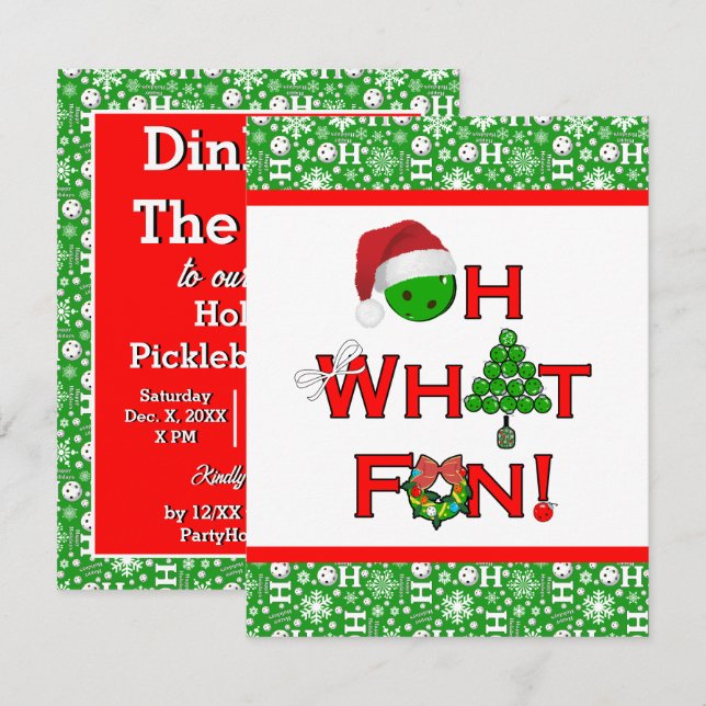 Oh What Fun Pickleball Christmas Party Invitation (Front/Back)