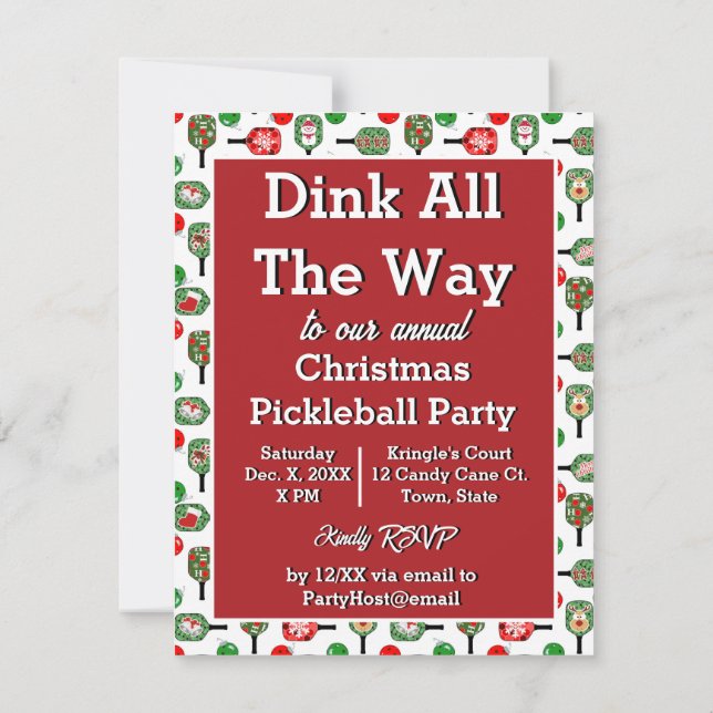 Oh What Fun Pickleball Christmas Party Red Green Invitation (Back)