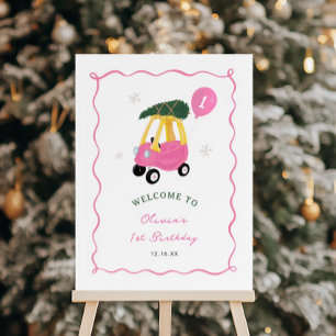 Oh What Fun Pink Car Girl 1st Birthday Welcome Foam Board