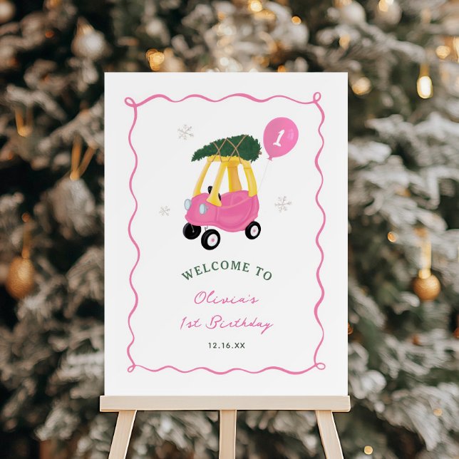 Oh What Fun Pink Car Girl 1st Birthday Welcome  Foam Board (Creator Uploaded)