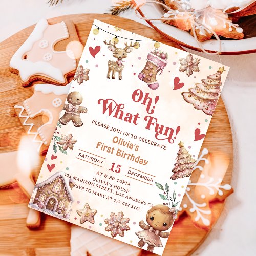 Oh What Fun Pink Christmas Cookie Invitation