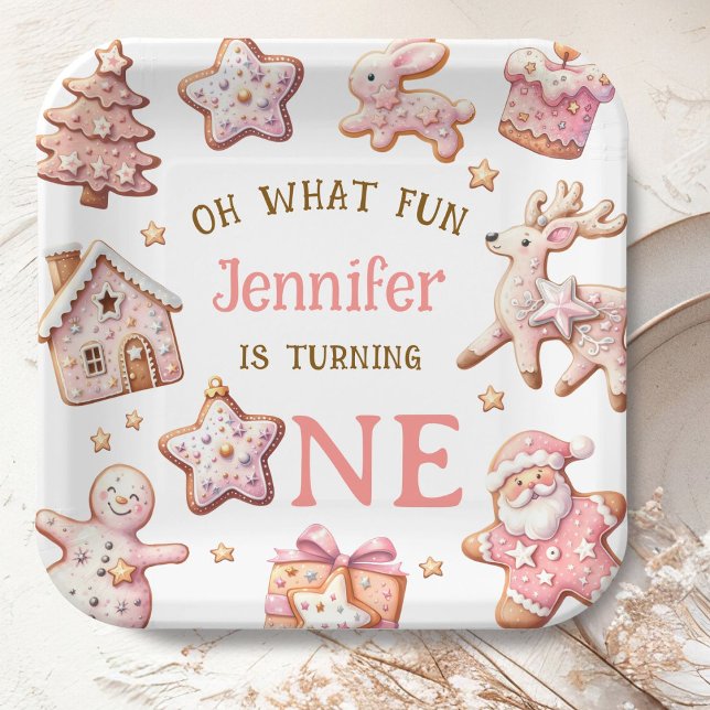 Oh What Fun Pink Cookies Christmas 1st Birthday Paper Plates (Creator Uploaded)