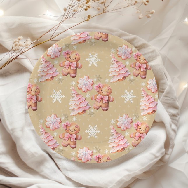 Oh what Fun pink gingerbread man pink Christmas Paper Plates (Creator Uploaded)