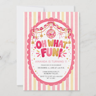 Oh What Fun Pink Gold Christmas First Birthday Invitation