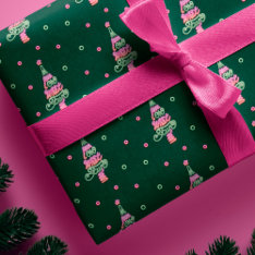 Oh What Fun Pink Green Neon Lights Christmas Tree Wrapping Paper at Zazzle
