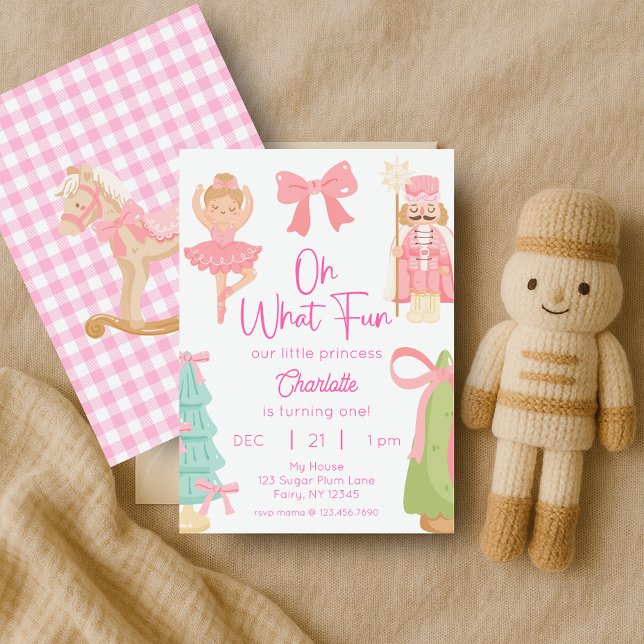 Oh What Fun Pink Nutcracker Birthday Invitation (Creator Uploaded)