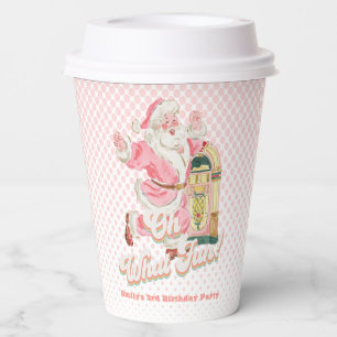Oh What Fun, Pink Retro Santa Christmas Party Paper Cups