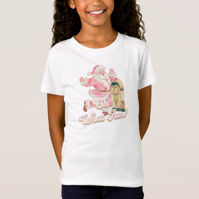 Oh What Fun-Pink Retro Santa Claus Party T-Shirt (Front)