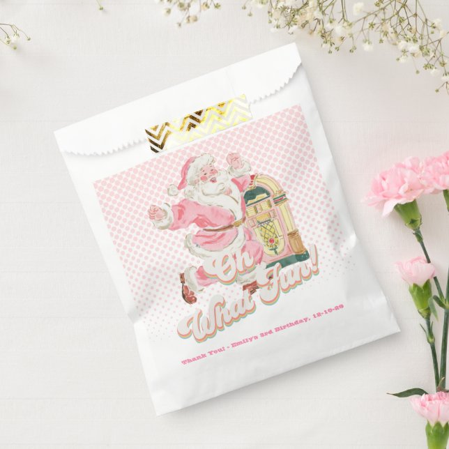 Oh What Fun-Pink Retro Santa Claus Themed Birthday Favor Bag (Sealed)