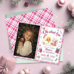 Oh what fun Pink Santa Christmas Cookies Birthday Invitation
