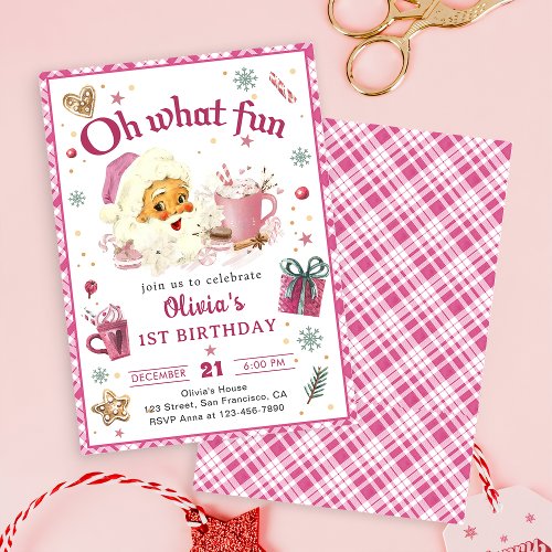 Oh what fun Pink Santa Christmas Cookies Birthday Invitation