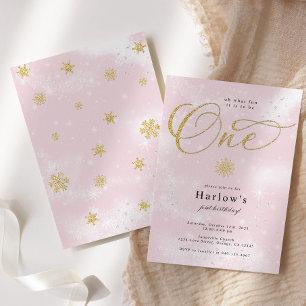 Oh what Fun Pink Snowflake 1st Birthday Invitation