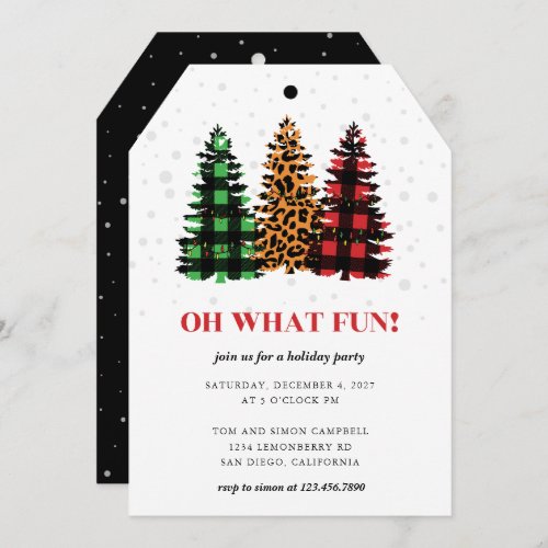 Oh What Fun Plaid Christmas Trees Party Invitation