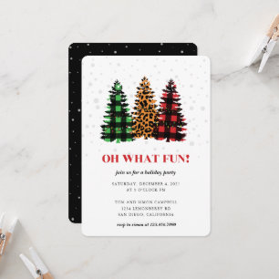 Oh What Fun Plaid Christmas Trees Party Invitation