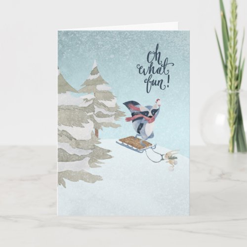 Oh What Fun Raccoon and Rabbit Christmas Card