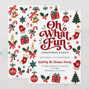 Oh What Fun Red and Green Christmas Party Invitation