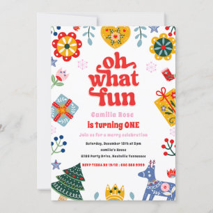 Oh What Fun Red And Pink Christmas Paty Invitation