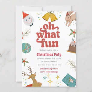 Oh What Fun Red And Pink Christmas Paty Invitation