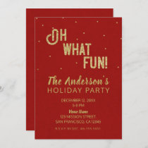 Oh What Fun Red Gold Holiday Party Christmas Invitation