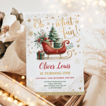 Oh What Fun | Red Gold Winter Wonderland Birthday  Invitation