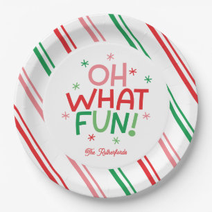 Oh What Fun Red Green Pink Christmas Paper Plate